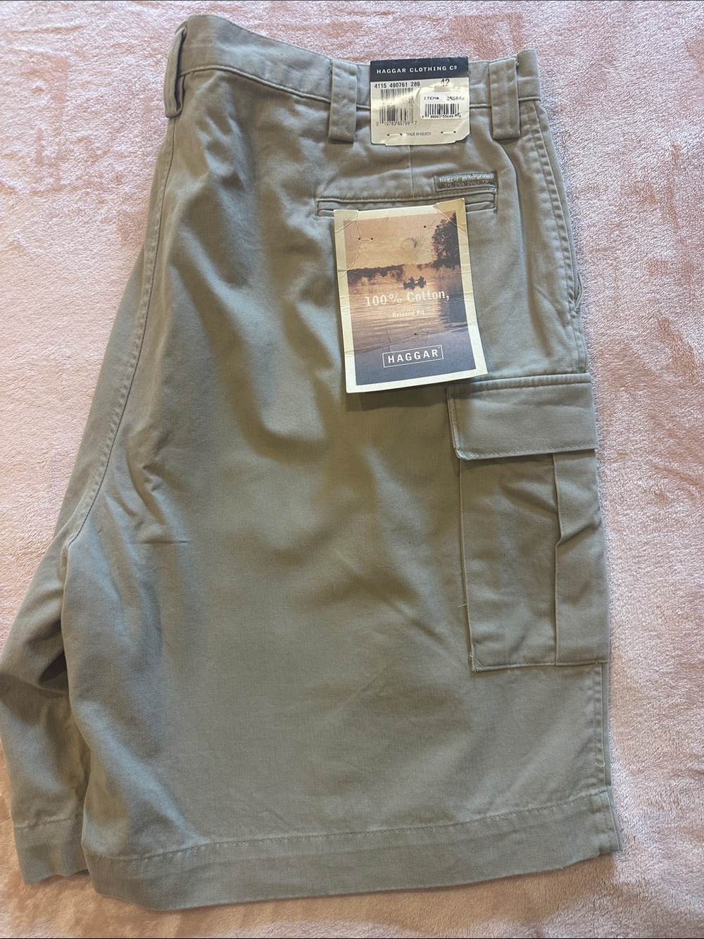 NWT Vintage Haggar Men's Cargo Shorts 42 in TAN 100% Cotton